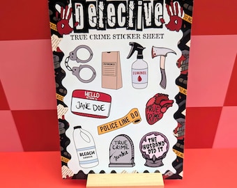 True Crime Sticker Sheet | Detective, Forensic Theme | Journal Accessory | Luminol | Bleach | Handcuffs | Evidence Bag | Crime Scene Tape