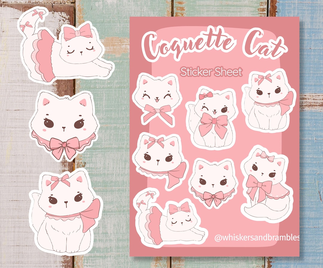 Coquette Cat Sticker Sheet | White Cat Lovers | Junk Journal | Crazy ...