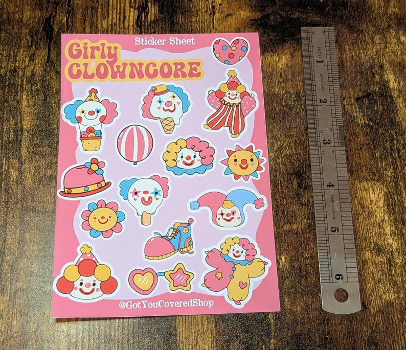 Girly Clowncore Sticker Sheet | Junk Journal Stickers | Circus Themed ...