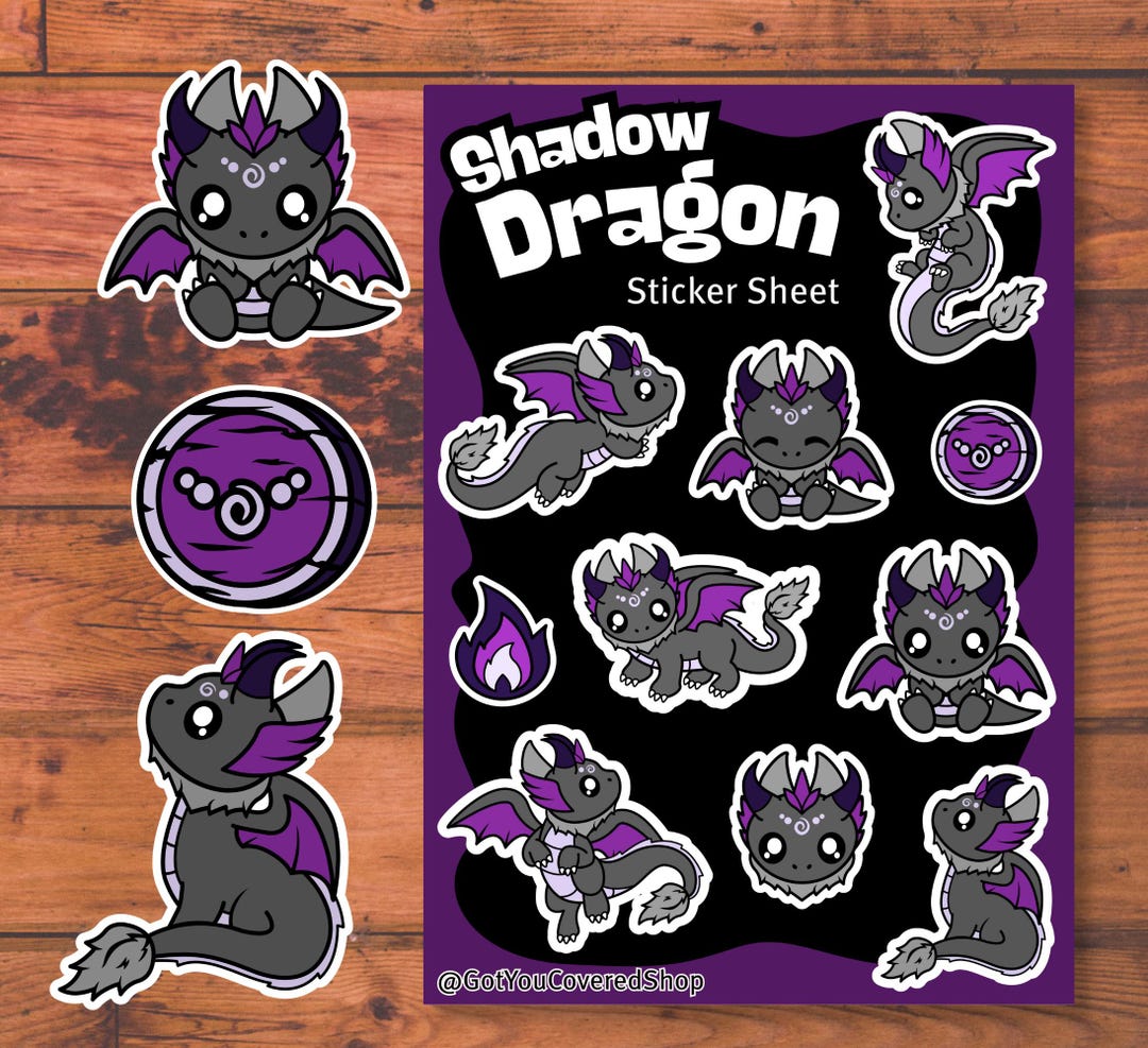 Dragon Sticker Sheet | Shadow Dragon | Cute Cryptid Stickers | Junk ...