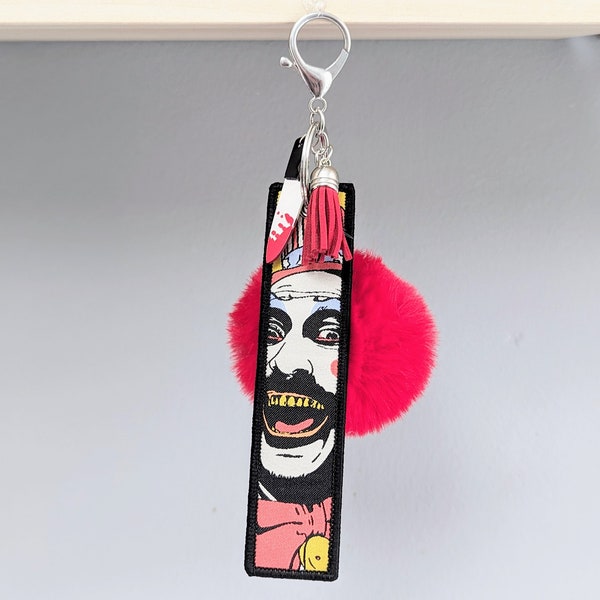 House 1000 Corpses Inspired Key Chain | Bag & Purse Chain | Knife Charm | Key Tag | Red Fluffy Pom Pom | Horror Gifts | Captain Spaulding