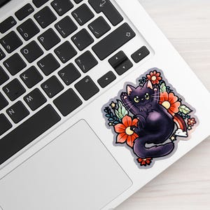 Void Cat Sticker | Waterproof Vinyl Sticker | Black Cat Floral Sticker | Cat Lover Gift | Laptop & Water Bottle Sticker
