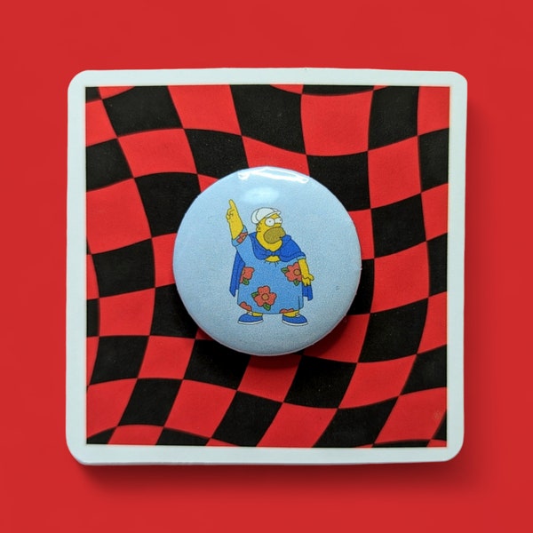Homer Muumuu Inspired Badge | Safety Pin Style | Simpsons Acessories | Backing Card | Unique Cartoon Merch | Iconic TV Shows | Gift | Mumu