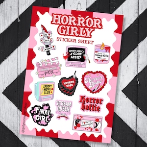 Horror Girly Sticker Sheet | Junk Journal Stickers | Spooky Sticker Pack | Slasher Lovers | Valentine's Gift | Final Girl