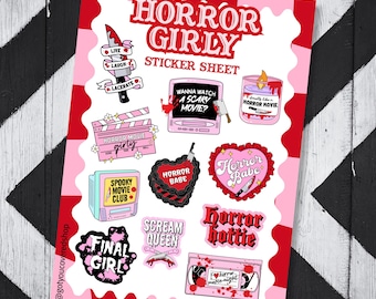Horror Girly Sticker Sheet | Junk Journal Stickers | Spooky Sticker Pack | Slasher Lovers | Valentine's Gift | Final Girl