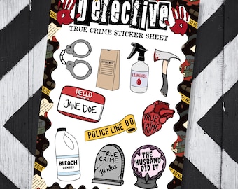 Detective Sticker Sheet | True Crime Forensic Theme | Junk Journal | Scrap Booking Materials