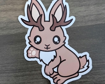 Jacklope Waving Sticker | Waterproof Glossy | 3 Sizes Available | Cryptid Gift | Cute Cryptids | Geeky | Whimsical Junk Journal