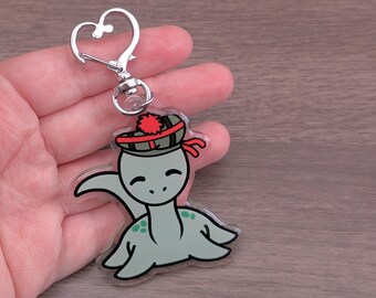 Nessie Bag Charm | Silver Heart Clasp | Scottish Cryptids | Tartan | Loch Ness Monster | Scotland Folklore | Clip On Key Chain