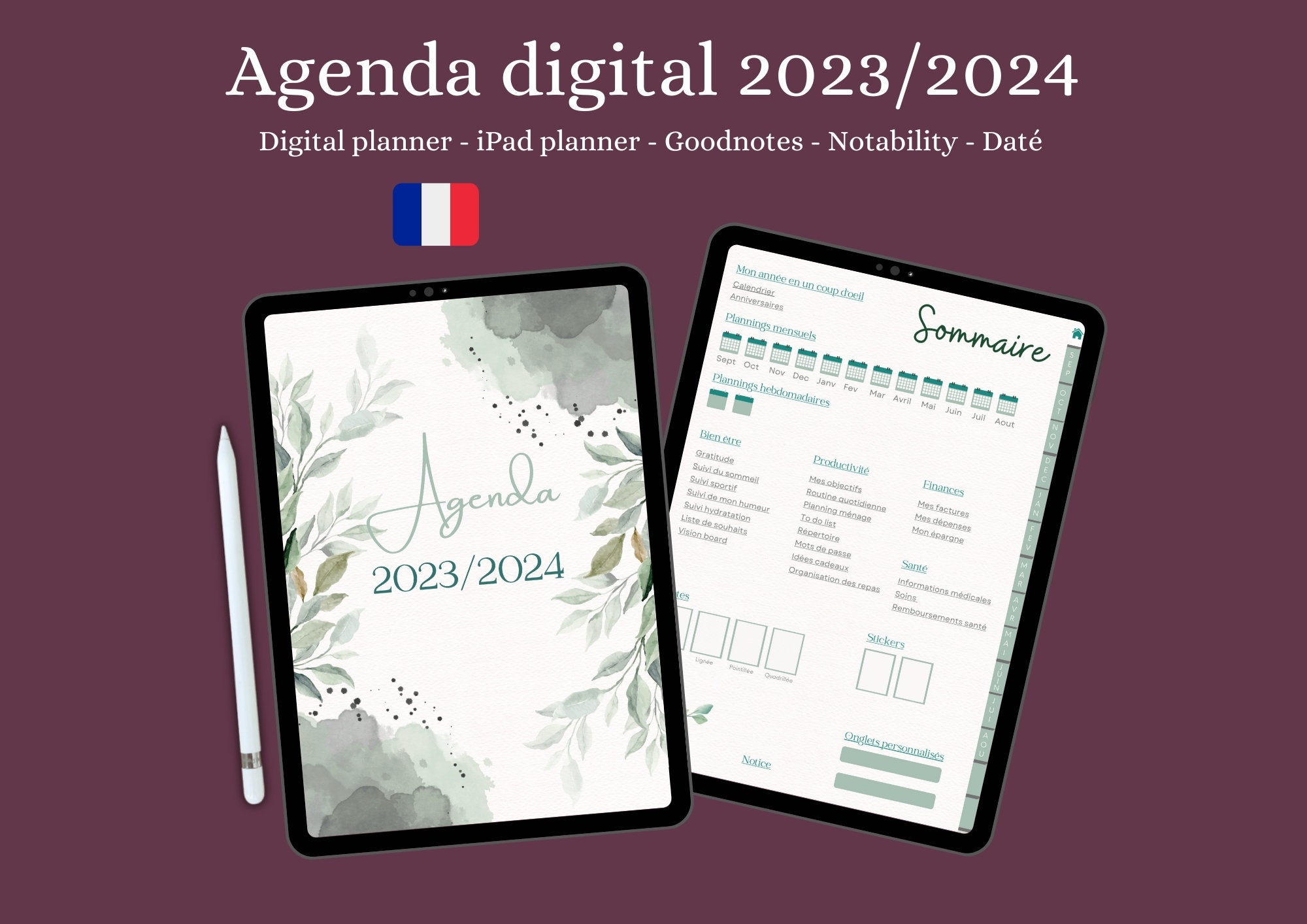 Agenda scolaire 2023/2024 avec spirales violet pastel
