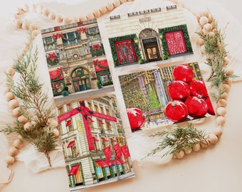 NYC Holiday Greeting Cards Set of 4 | Limited Edition | Hand-illustrated | Christmas Cards