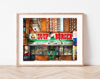 Premium Art Print | Cozy Soup n Burger | Greenwich Village | Diner Since 1972 | NYC Illustration | Storefront | Home Decor | Kitchen | Gifts