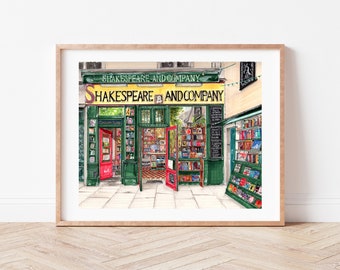 Premium Art Print | Shakespeare and Company | Bookstore | Paris Illustration | Storefront | Home Decor | Housewarming Gift