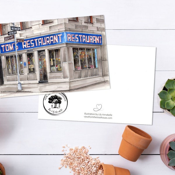 Single Postcard: Hand-Illustrated Tom's Restaurant | Seinfeld Diner | New York City Storefront