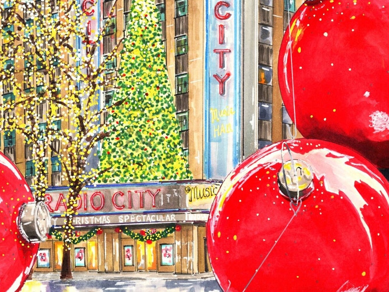Premium Art Print Radio City Music Hall Christmas Spectacular Baubles Happy Holidays Christmas ...