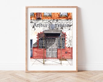 Impression d'art premium | Taverne d'Arthur | Musique live | Jazz | Illustration de New York | Illustration de vitrine | Dessin | Décoration d'intérieur | Idées cadeaux