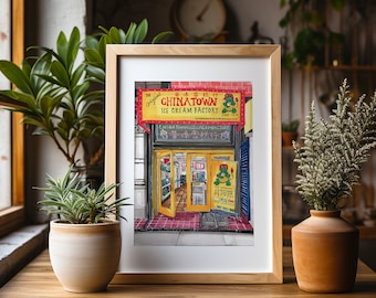 Premium Art Print | Chinatown Ice Cream Factory | NYC Illustration | Storefront | Drawing | Home Decor | Wall Art | Housewarming Gifts