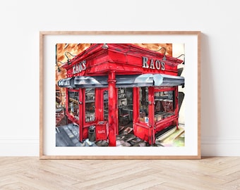 Premium Art Print | Rao's Italian | East Harlem| New York Drawing | NYC Illustration | Storefront | Home Decor | Wall Art | Gifts