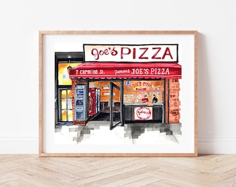 Wydruk artystyczny klasy premium | Joe&#39;s Pizza New York | Ilustracja z Nowego Jorku | Witryna sklepowa | Wystrój domu | Wystrój kuchni | Sztuka ścienna | Prezenty na parapetówkę