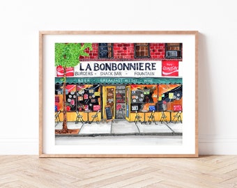 Premium Art Print | La Bonbonniere Diner | NYC Illustration | Storefront | Drawing | Home Decor | Wall Art | Housewarming Gifts