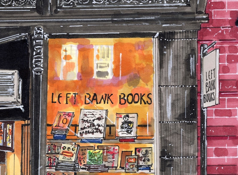 Premium Art Print Left Bank Books West Village Bookstore NYC Illustration Storefront Home Decor Housewarming Gift image 2