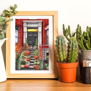 Impression d'art premium Automne West Village Stoop Feuillage d'automne Halloween Action de grâces New-York Illustration de New York Cadeau Pendaison de crémaillère image 5