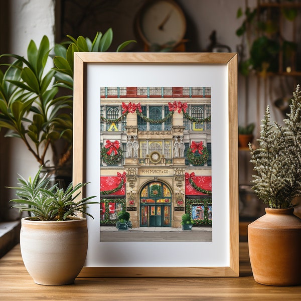 Premium Art Print | Macy's 34th Street | Merry Christmas | Holidays | NYC Illustration | Drawing | Gift | Wedding | Housewarming Gift