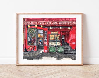 Premium Art Print | Comedy Cellar | Olive Tree Cafe | NYC Illustration | Storefront | Drawing | Home Decor | Wall Art | Housewarming Gifts