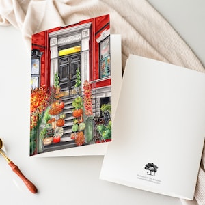 Juego de tarjetas de felicitación de Acción de Gracias de Nueva York de 5 / Edición limitada ilustrada a mano / West Village Brownstones / Stoop / Regalo de Acción de Gracias