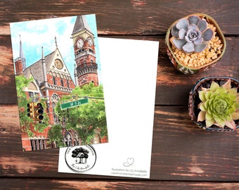 Single Postcard: Hand-Illustrated Jefferson Market Library NYPL | New York City Storefront