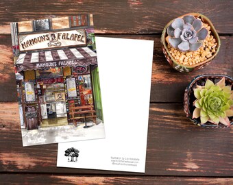 Single Postcard: Hand-Illustrated Mamoun's Falafel | MacDougal St | New York City Storefront