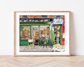 Premium Art Print | Dante Caffe | Greenwich Village | MacDougal St | NYC Illustration | Brunch Art | Cocktail | Hand-Drawn Storefront | Gift