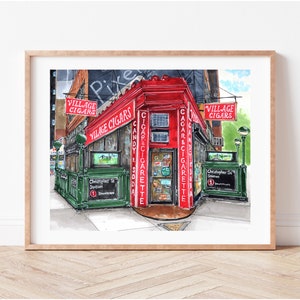 Premium kunstafdruk | Dorpssigaren | Westdorp | NYC-illustratie | Winkelpui | Woondecoratie | Kunst aan de muur | Inwijdingsfeest cadeau