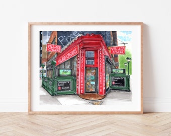 Premium Art Print | Village Cigars | West Village | NYC Illustration | Storefront | Home Decor | Wall Art | Housewarming Gift