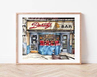 Premium Art Print | The Beauty Bar | East Village | NYC Illustration | Storefront | Drawing | Home Decor | Wall Art | Housewarming Gifts
