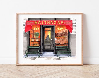 Premium Art Print | Balthazar New York | Illustration | Drawing | NYC Storefront | Home Decor | Wall Art | Housewarming Gifts