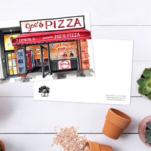 Einzelpostkarte: Hand-Illustrierte Joe's Pizza | New York City Schaufensterfront