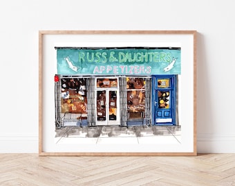 Premium Art Print | Russ & Daughters Illustration | Drawing | NYC Storefront | Home Decor | Wall Art | Housewarming Gifts