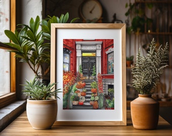 Premium Art Print | Autumn West Village Stoop | Fall Foliage | Halloween | Thanksgiving | New York | NYC Illustration | Gift | Housewarming