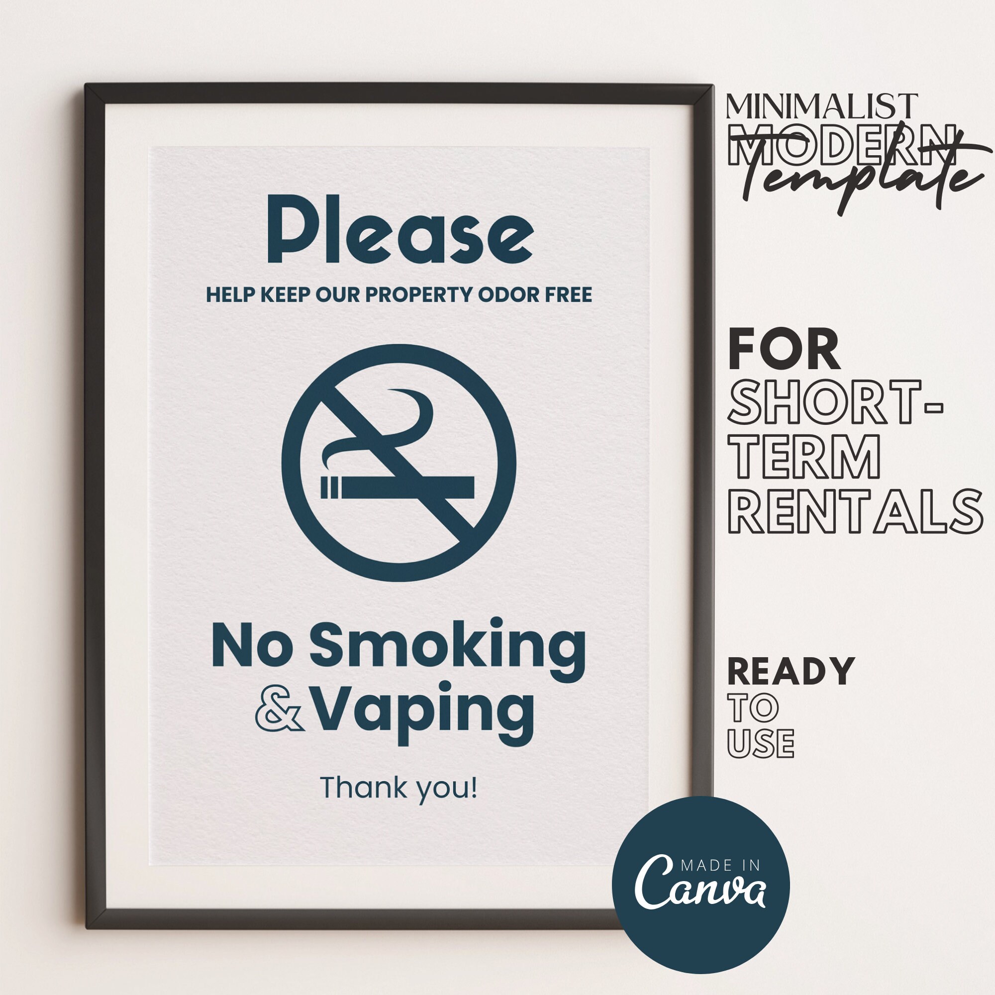 No Smoking Sign Template No Smoking Airbnb Vacation Rental Etsy