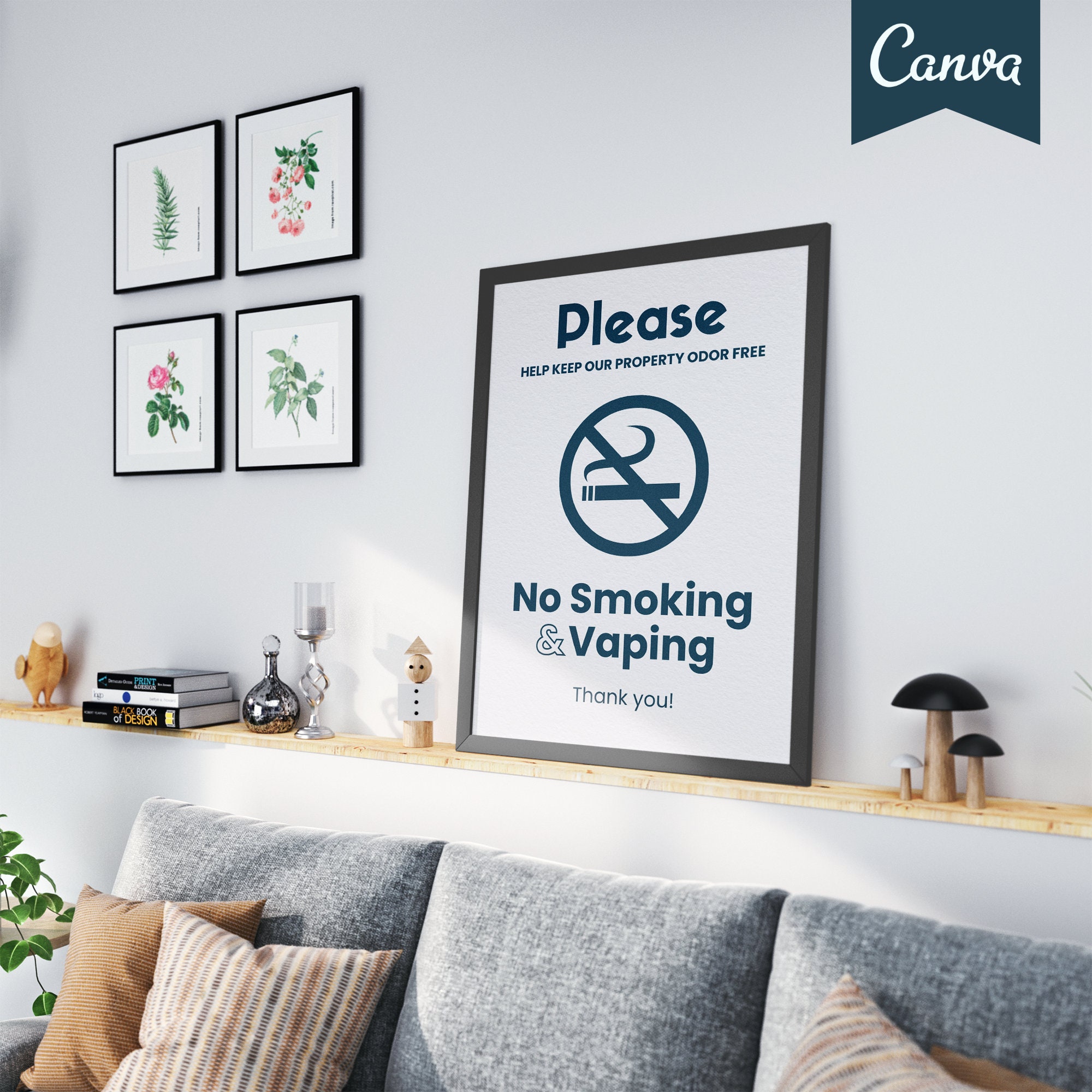 No Smoking Sign Template No Smoking Airbnb Vacation Rental Etsy