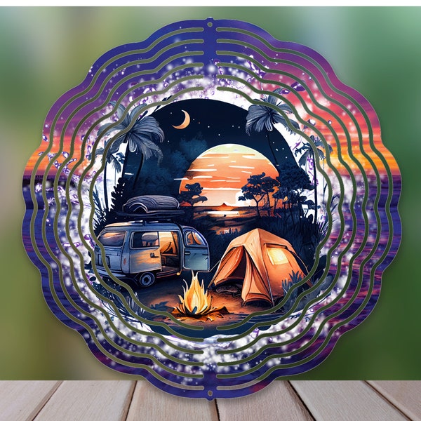 Camping Wind Spinner Sublimation Design, Summer Camper WindSpinner PNG for Sublimation, Digital Download, Sunset Camping 10inch Wind spinner