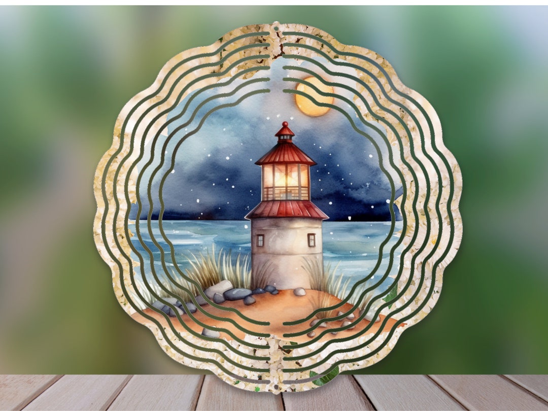 Lighthouse Wind Spinner Design, Watercolor Lighthouse Png for Wind