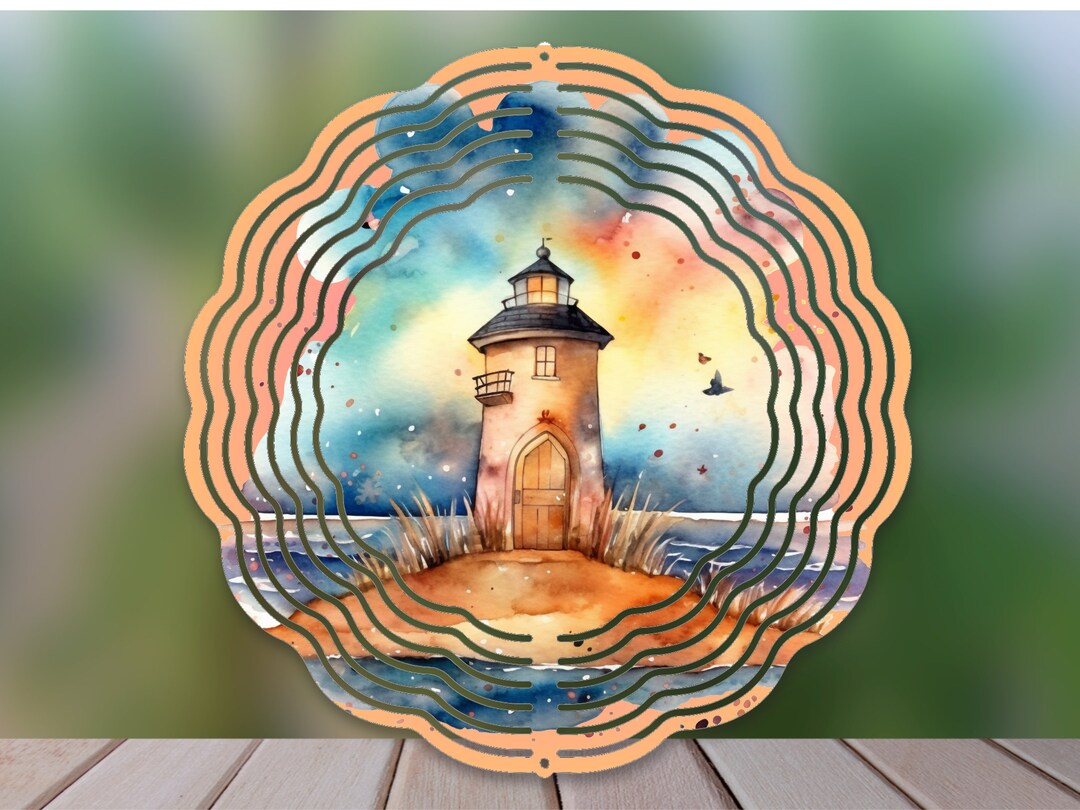 Lighthouse Wind Spinner Design, Watercolor Lighthouse Png for Wind