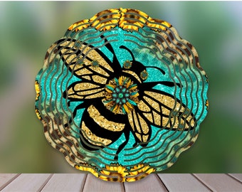 Bee Wind Spinner Sublimation Design,  Sunflowers Western Bee WindSpinner PNG for Sublimation, Digital Download, Bee 10inch Wind spinner Png