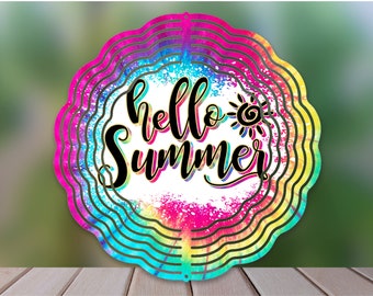 Hello Summer Wind Spinner Sublimation Design, Hello Summer Tie Dye WindSpinner PNG for Sublimation, 10inch Wind spinner Png Digital Download
