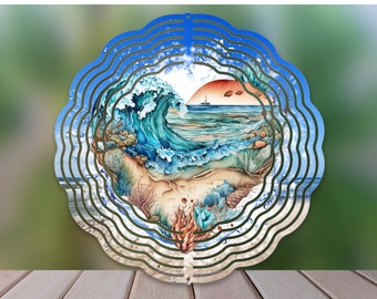 Beach Wind Spinner Sublimation Design, Heart Beach WindSpinner PNG for Sublimation, Digital Download, Summer Beach Heart 10inch Wind spinner