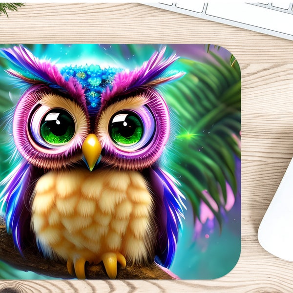 Cute Owl Mouse Pad PNG Sublimation Design, Owl Mouse Pad PNG for Sublimation, Colorful Baby Owl MousePad Design, Sweet Owl Digital Download