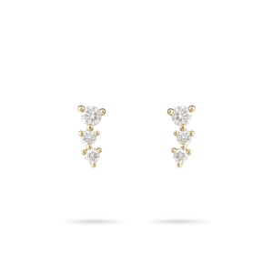 0.13ct Petit round diamond stud cluster earrings, 14K solid gold Push back stud earrings