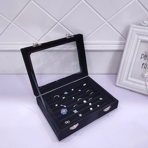 Velvet Box For Jewellery Storage Ring Cufflinks Earring Jewellery Lined Display Case Black Lined Box