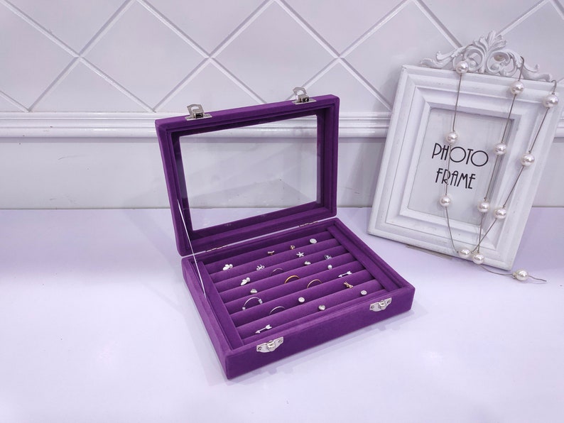Velvet Box For Jewellery Storage Ring Cufflinks Earring Jewellery Lined Display Case Purple Lined Box